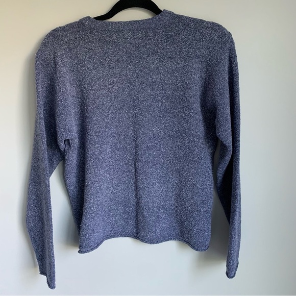 Columbia Blue Terry Cloth Long Sleeve Crew Neck Tight Knit Pullover Sweater - Picture 5 of 5